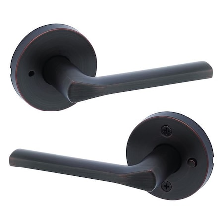 Kwikset Lisbon Lever with Round Rose Privacy Door Lock with 6AL Latch and RCS Strike Venetian Bronze Finish 730LSLRDT-11P